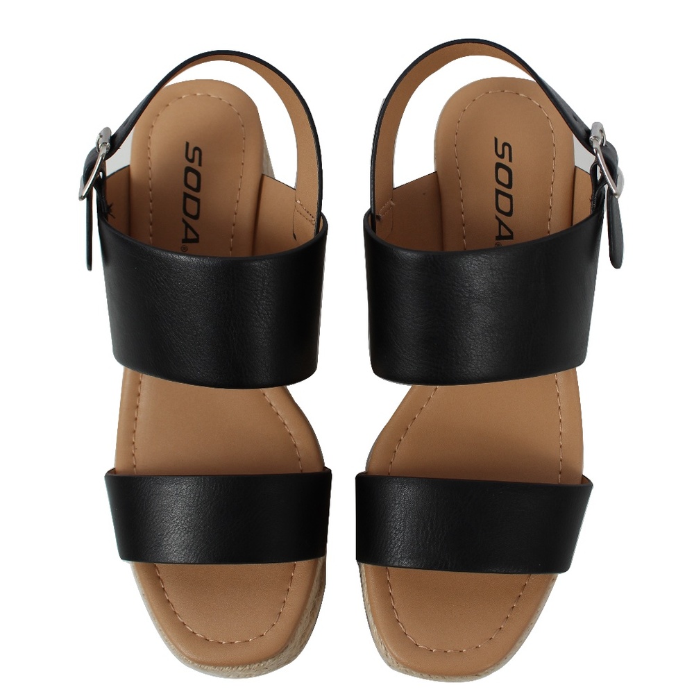 Black Open Toe Faux Leather Espadrille Platform We - Picture 4 of 5